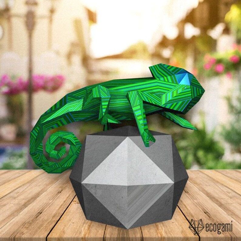 Chameleon papercraft sculpture printable 3D puzzle Etsy