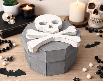 Skull box papercraft PDF, DIY storage container, low poly 3D printable template