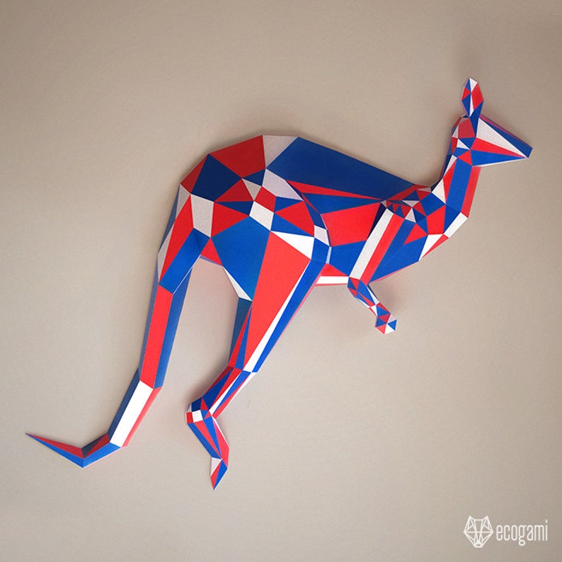 Kangaroo papercraft trophy, printable 3D puzzle, papercraft Pdf template to make your Australia wall decor image 2