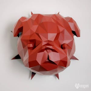 Pug papercraft sculpture, printable 3D puzzle, papercraft Pdf template to make your pug dog wall décor