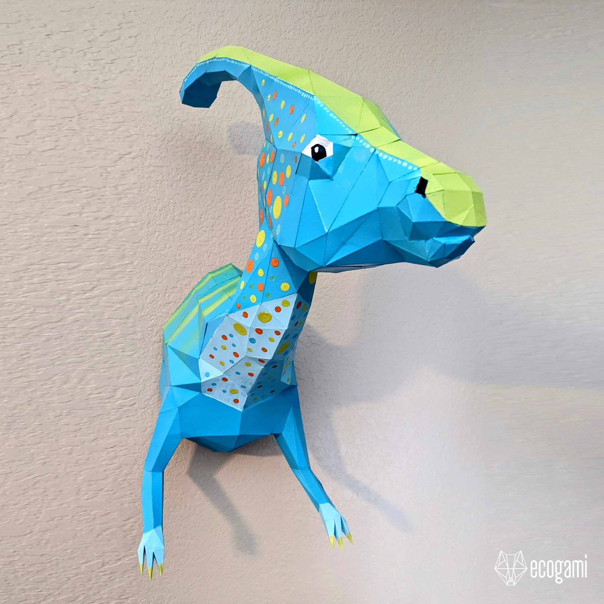 Dinosaur papercraft sculpture, printable 3D puzzle, papercraft Pdf template to make your own dino wall decor