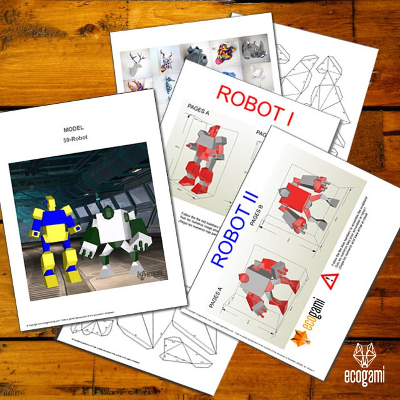 Robot papercraft sculptures, printable 3D puzzle, papercraft Pdf template to make your robot figurines image 4