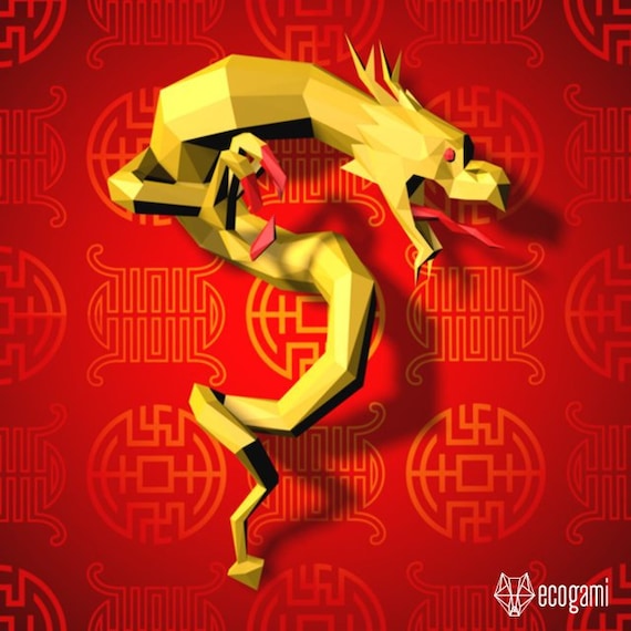 Dragón Chino Origami 3d Imprimible Ideal Para Tu Decoración De Pared