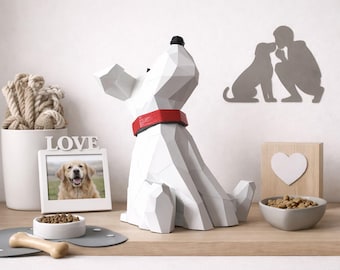 Puppy Papercraft Kit, DIY dog paper sculpture, low poly 3D puzzle craft kit