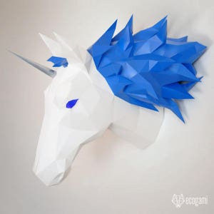 Unicorn papercraft sculpture, printable 3D puzzle, papercraft Pdf template to make your unicorn wall decor image 2