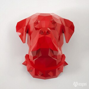 Boxer papperspyssel PDF, gör-det-själv djurhuvud väggtrofé, låg poly 3D utskrivbar hundmall bild 4