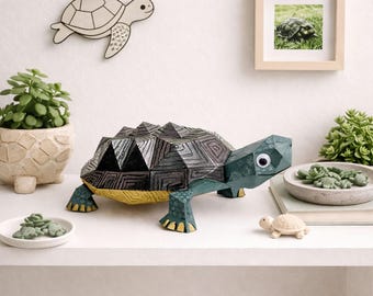 Turtle papercraft PDF, DIY 3D paper sculpture, low poly printable template