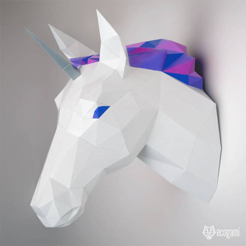 Unicornio origami 3D imprimible ideal para tu decoración de Etsy