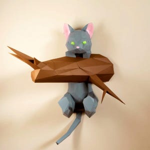 Cat papercraft sculpture, printable 3D puzzle, papercraft Pdf template to make your cat sculpture
