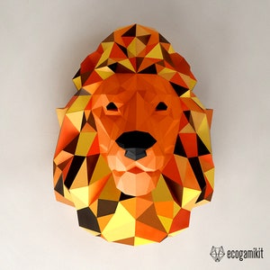 Lion sculpture papercraft 3D, craft kit for adults, puzzle to make your lion wall art