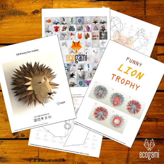 Lion Head Papercraft Trophy, Printable 3D Puzzle, Papercraft