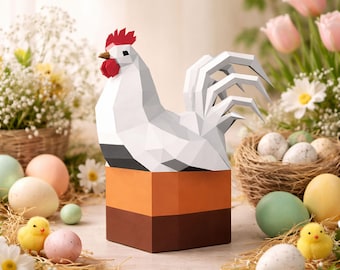 Easter Chicken Egg box papercraft PDF, DIY storage container, low poly 3D printable template