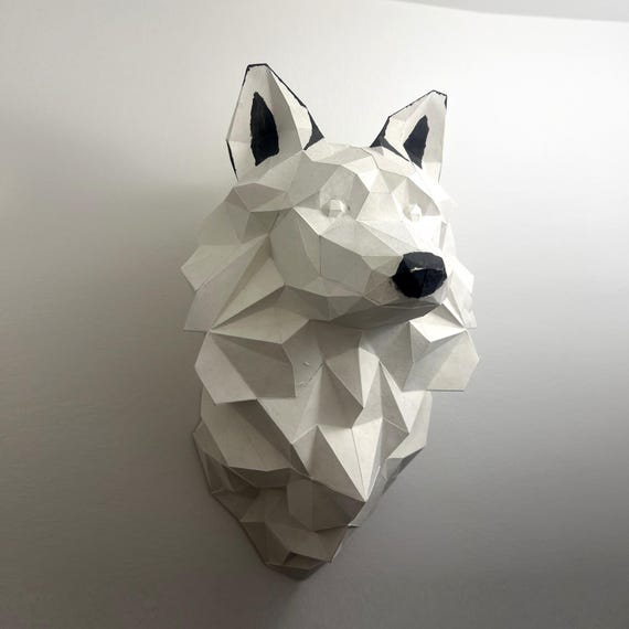 Loup sculpture papercraft, puzzle 3D imprimable, patron Pdf papercraft pour faire ton loup décoration murale