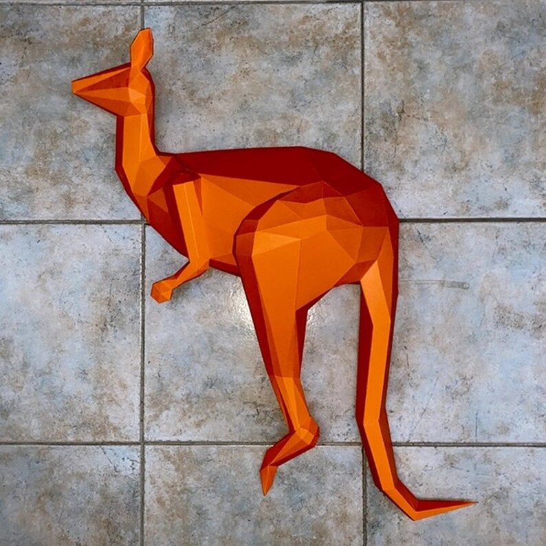 Kangaroo papercraft trophy, printable 3D puzzle, papercraft Pdf template to make your Australia wall decor image 6