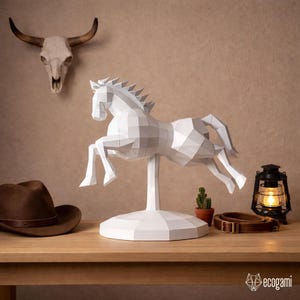 Carousel horse papercraft PDF, DIY 3D paper sculpture, low poly printable animal template