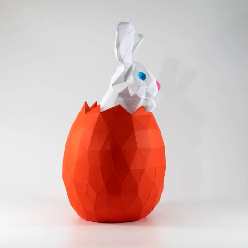 Easter Rabbit Egg Papercraft PDF, DIY 3D Paper Sculpture, Low Poly ...