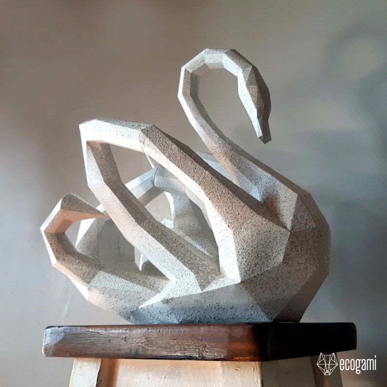 Cygne sculpture papercraft, puzzle 3D imprimable, patron Pdf papercraft pour faire ta décoration de cygne image 1