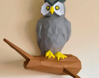 Owl papercraft sculpture, printable 3D puzzle, papercraft Pdf template to make your bird sculpture