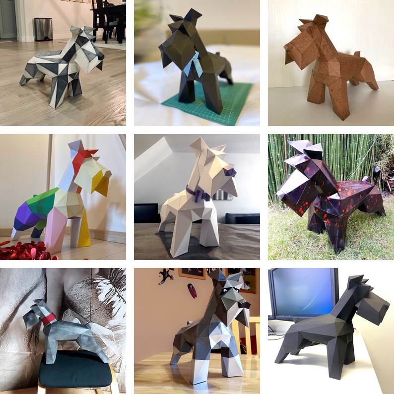 Sculpture de schnauzer papercraft 3D, kit de bricolage pour adultes, puzzle pour faire ton chien miniature image 7