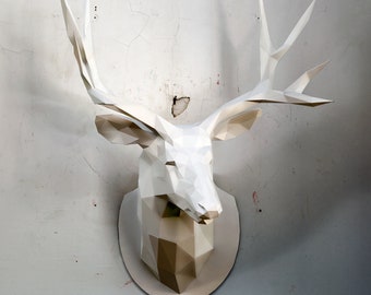 Deer trophy papercraft sculpture, printable 3D puzzle, papercraft Pdf template to make your faux taxidermy deer wall art