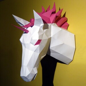Unicorn papercraft sculpture, printable 3D puzzle, papercraft Pdf template to make your unicorn wall decor image 8