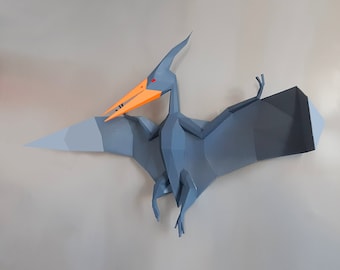 Pterosaur dinosaur papercraft sculpture, printable 3D puzzle, papercraft Pdf template to make your dinosaur wall art