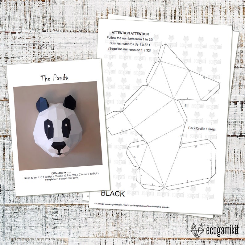 Panda scultura papercraft 3D, kit fai da te per adulti, puzzle per rendere la decorazione della parete del panda immagine 5