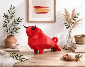 Bull papercraft kit, DIY paper sculpture, low poly 3D puzzle craft kit