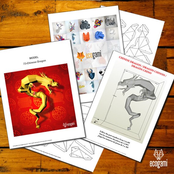 Dragón Chino Origami 3d Imprimible Ideal Para Tu Decoración De Pared