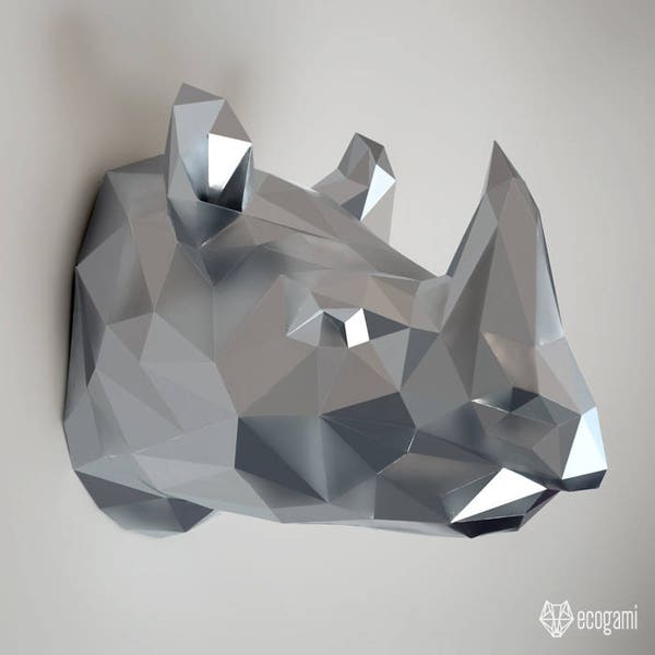 Rhinocéros papercraft, puzzle 3D imprimable, patron Pdf papercraft pour faire ton rhino décoration murale