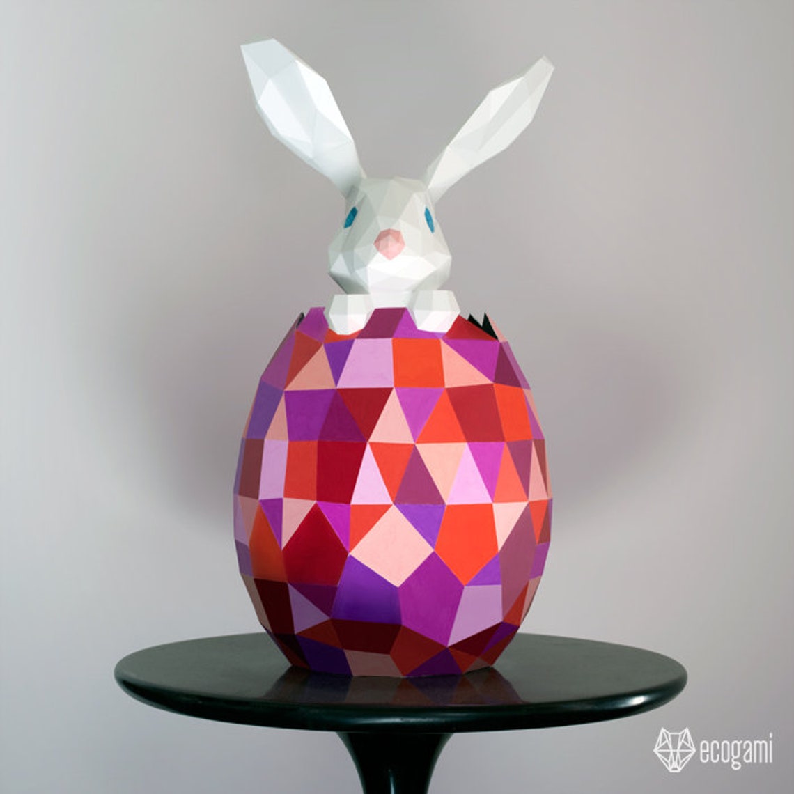 Easter Rabbit Egg Papercraft PDF, DIY 3D Paper Sculpture, Low Poly ...