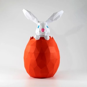Easter rabbit egg papercraft sculpture, printable 3D puzzle, papercraft Pdf template to make your Easter decor
