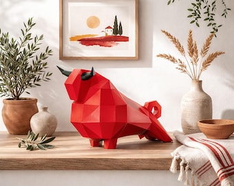 Bull Papercraft 3D Craft Kit, DIY Paper Bull Sculpture, Low Poly Animal Wall Decor, Adult Craft Kit, Geometric Bull Art