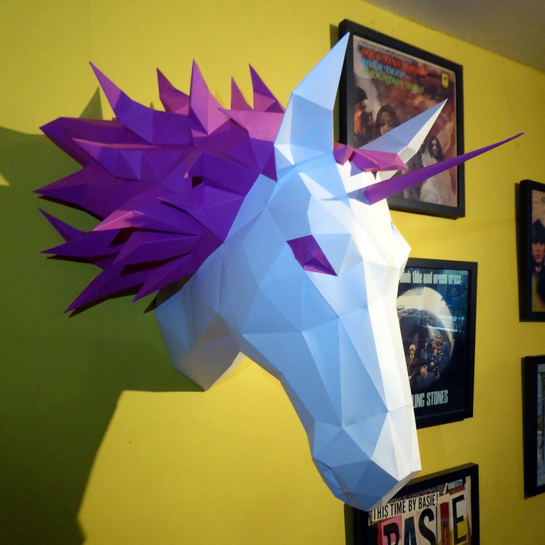 Unicorn papercraft sculpture, printable 3D puzzle, papercraft Pdf template to make your unicorn wall decor image 7