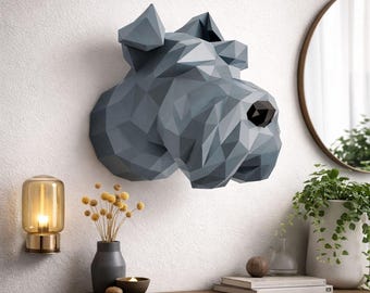 Schnauzer papperspyssel PDF, DIY djurhuvud väggtrofé, låg poly 3D utskrivbar mall