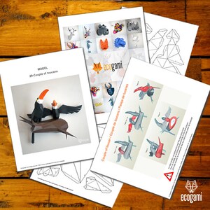 May include: A digital download of a papercraft model of a toucan couple. The model is made of paper and can be assembled to create a 3D toucan couple. The instructions are included in the download.