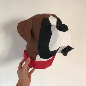 Boxer papperspyssel PDF, gör-det-själv djurhuvud väggtrofé, låg poly 3D utskrivbar hundmall bild 8