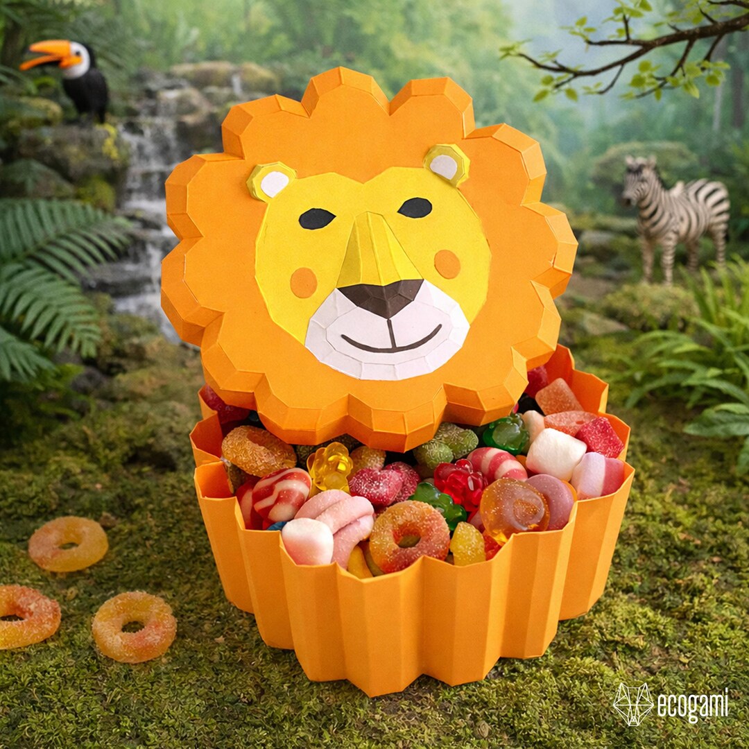 Lion Papercraft Box PDF Template, DIY 3D Paper Lion Storage Box ...