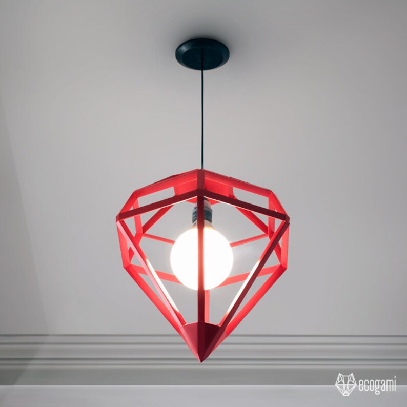 Paper lampshade DIAMOND, printable lamp shade, papercraft Pdf template to make your ceiling decor image 4