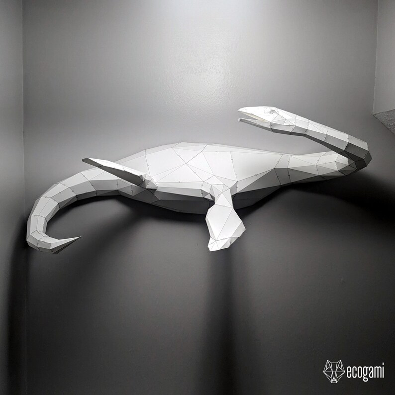 Plesiosaurus papercraft sculpture, printable 3D puzzle, papercraft Pdf template to make your own dinosaur artwork image 4