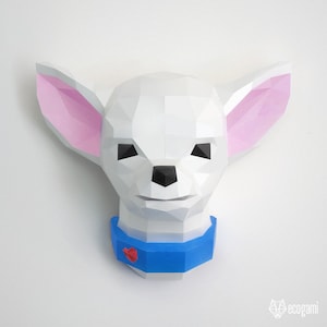 Chihuahua papercraft sculpture, printable 3D puzzle, papercraft Pdf template to make your chihuahua dog wall décor