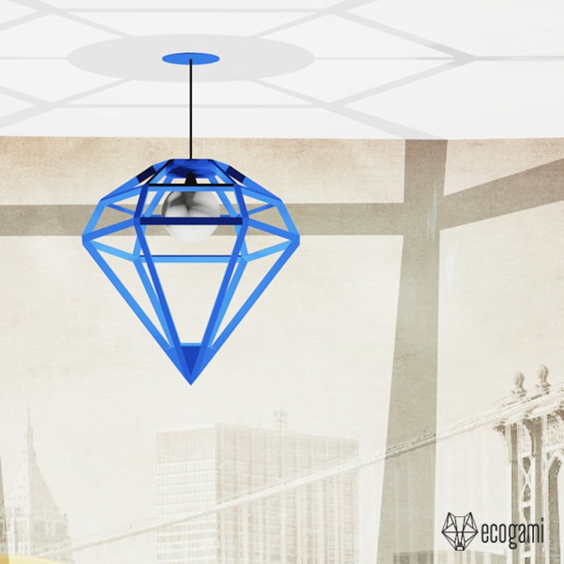 Paper lampshade DIAMOND, printable lamp shade, papercraft Pdf template to make your ceiling decor image 2