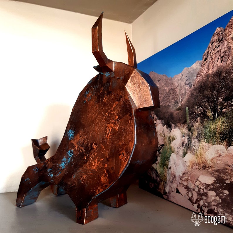 Statue de taureau papercraft, puzzle 3D imprimable, patron PDF papercraft pour faire ta sculpture de taureau image 7