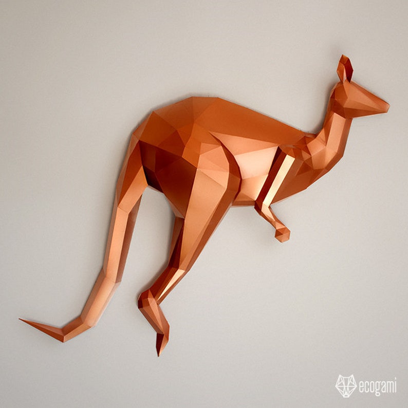 Kangaroo papercraft trophy, printable 3D puzzle, papercraft Pdf template to make your Australia wall decor image 1