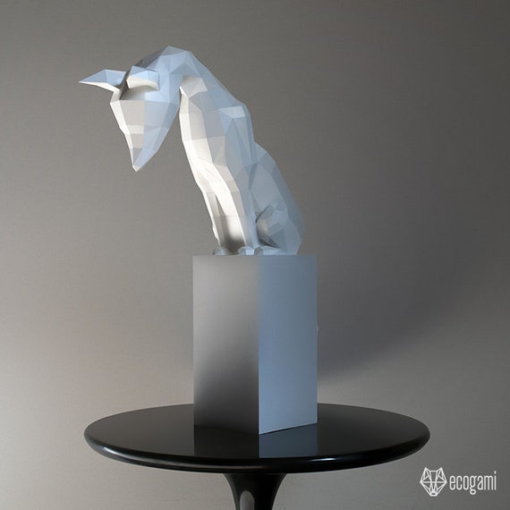 Statue Renard Noir Small Origami Present Time