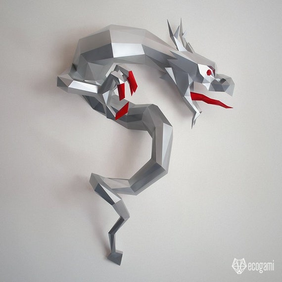 3d Chinese Dragon Papercraft Trophy Perfect For Your Wall Decor