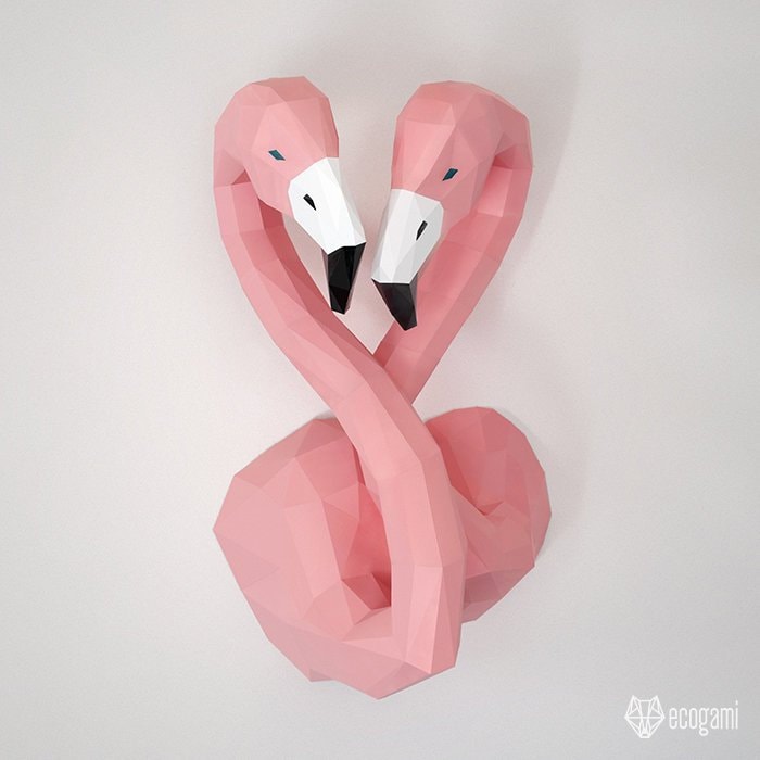 Flamant rose sculpture papercraft, puzzle 3D imprimable, patron