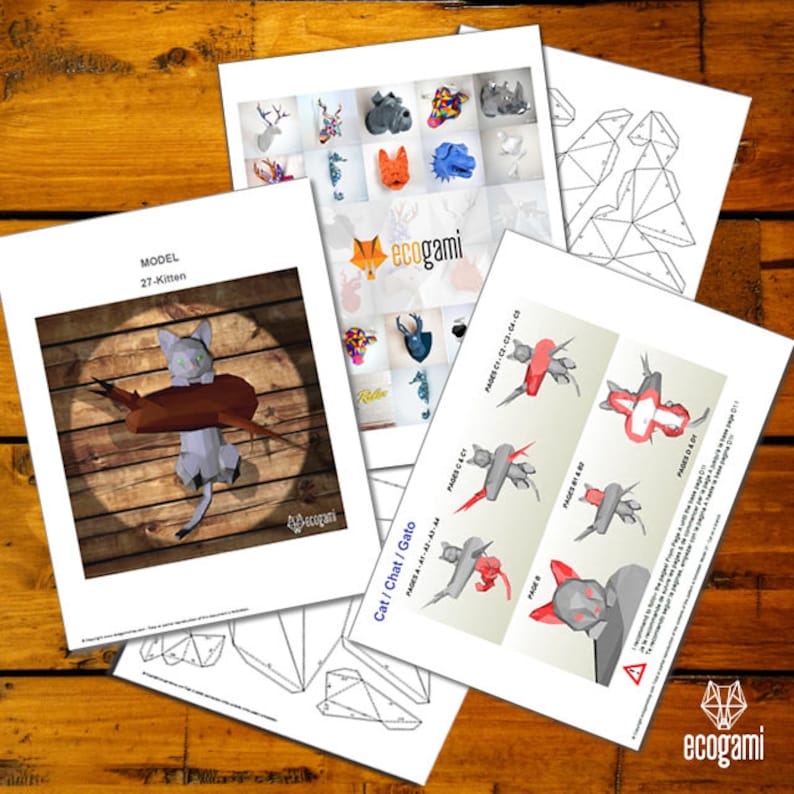 Cat Papercraft Sculpture Printable 3D Puzzle Papercraft Pdf Etsy