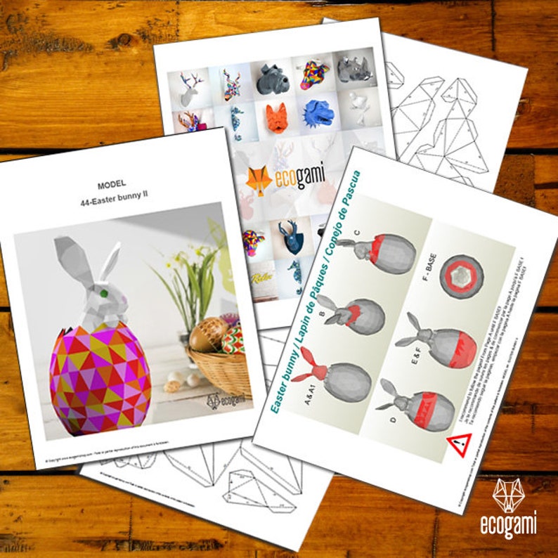 Easter Rabbit Egg Papercraft PDF, DIY 3D Paper Sculpture, Low Poly ...