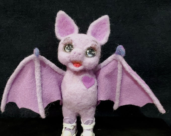 Needlefelt Wool Sculpture Lavender Bat